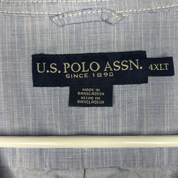 U.S. Polo Assn. Blue White Pin Stripes Full Button Up Collared Shirt Size 4XLT - Picture 7 of 11